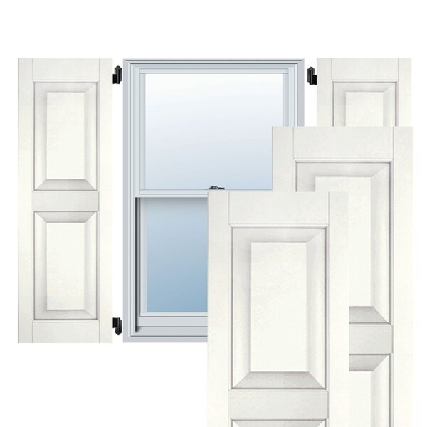Ekena Millwork 18"W x 60"H Exterior Real Wood Sapele Mahogany Raised Panel Shutters, White PR RWR18X060WHM - main